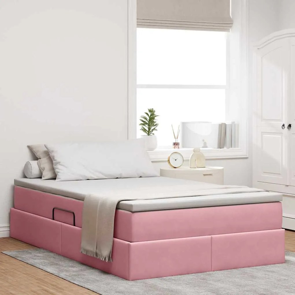 vidaXL Cama com arrumação e colchão Rosa 120 x 200 cm Veludo