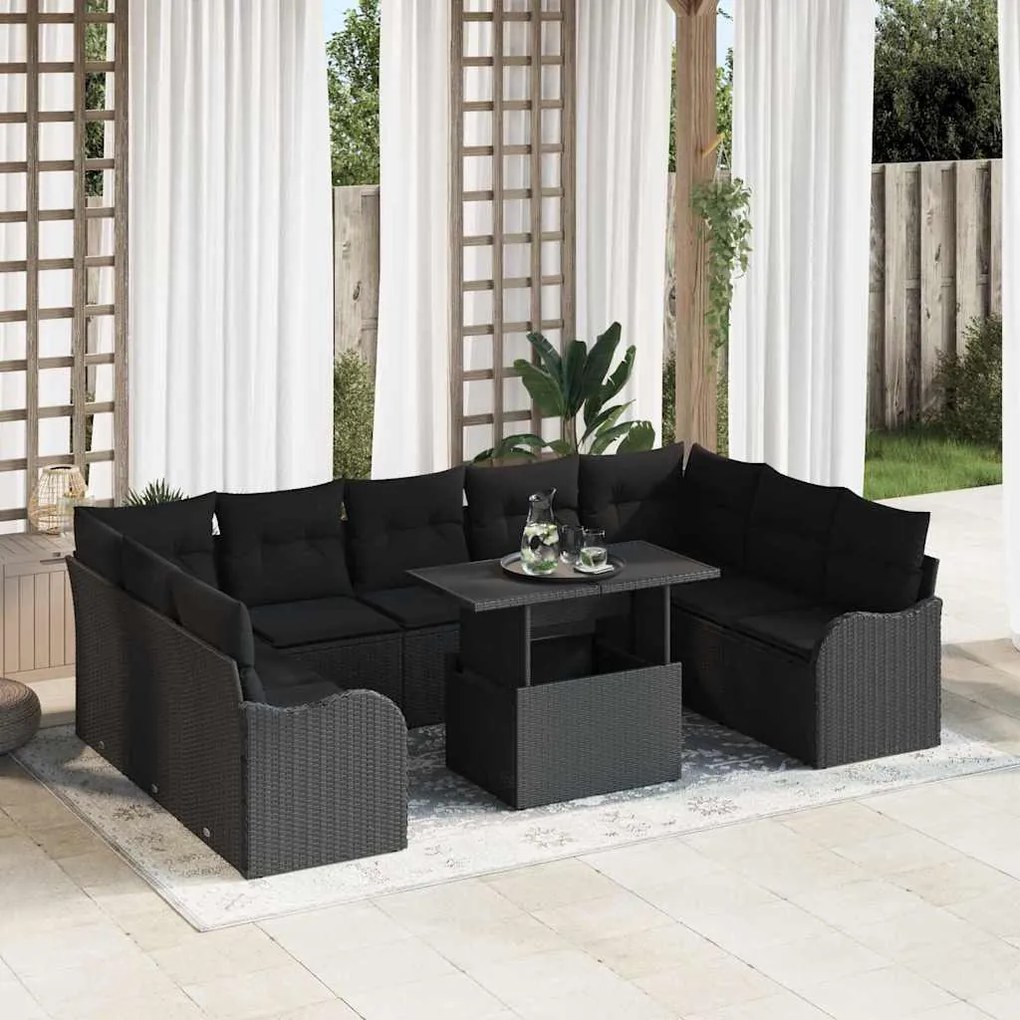 vidaXL Conjunto de Sofá de Jardim 10 pcs Preto Rattan de Polipropileno