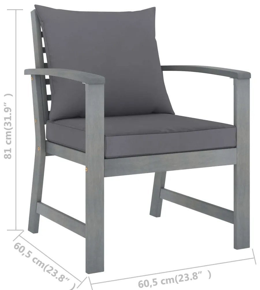 5 pcs conj. lounge jardim c/ almofadões acácia maciça cinzento
