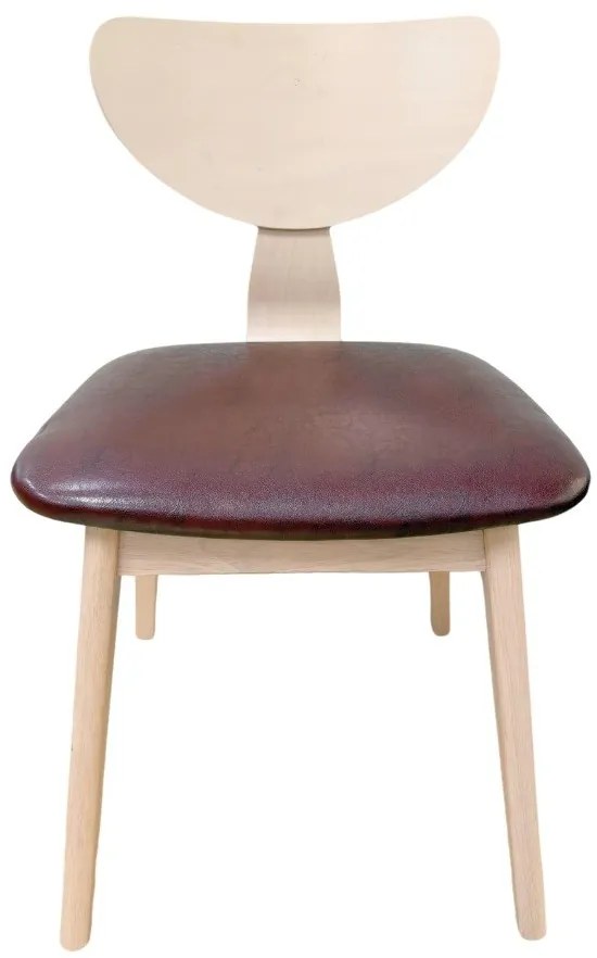 Conjunto 2 Cadeiras Jantar DUBLIN, compensado de madeira de hevea, natural, pele sintética castanha
