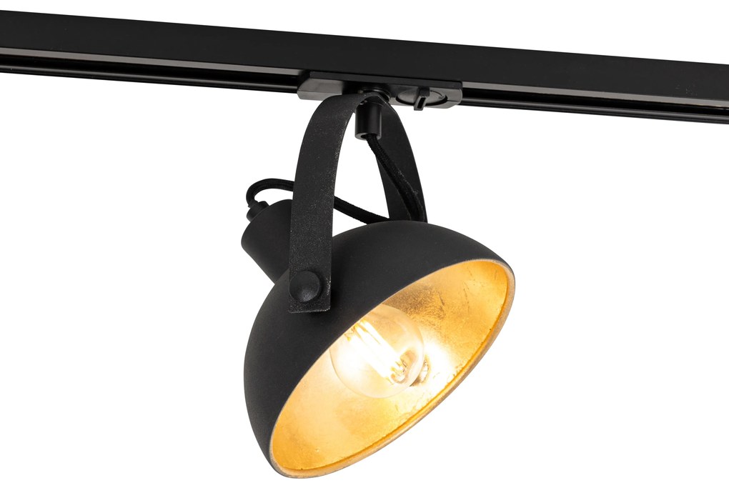 Foco de trilho monofásico industrial preto com interior dourado - Iconic Magnax