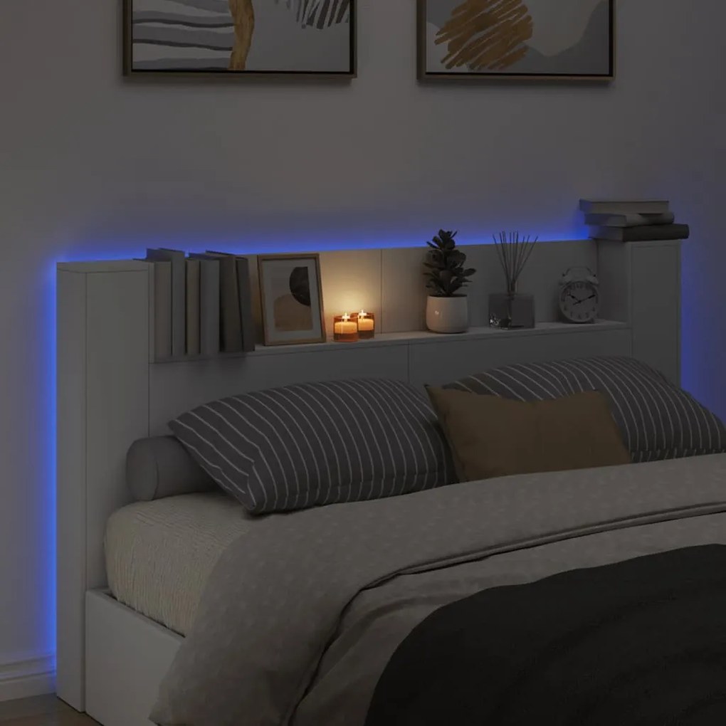 Armário de cabeceira com luzes LED 180x16,5x103,5 cm branco
