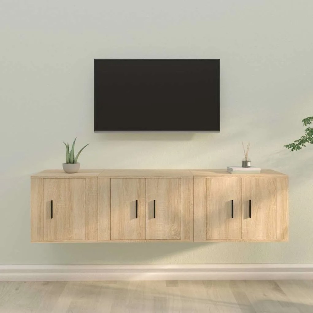 vidaXL Conjunto móveis de TV 3 pcs madeira processada carvalho sonoma