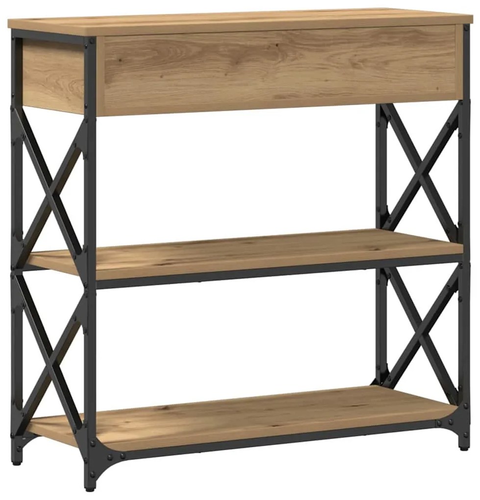 Mesa de Console vidaXL Carvalho Artesanal 75x28x75 cm Madeira e Aço