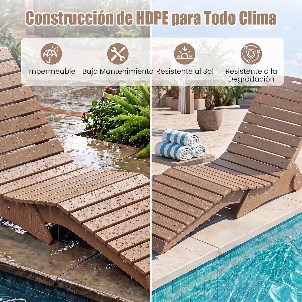 Tumbona de Piscina, 163 x 55 x 64 cm, Design Ergonómico em Forma de S, Castanho