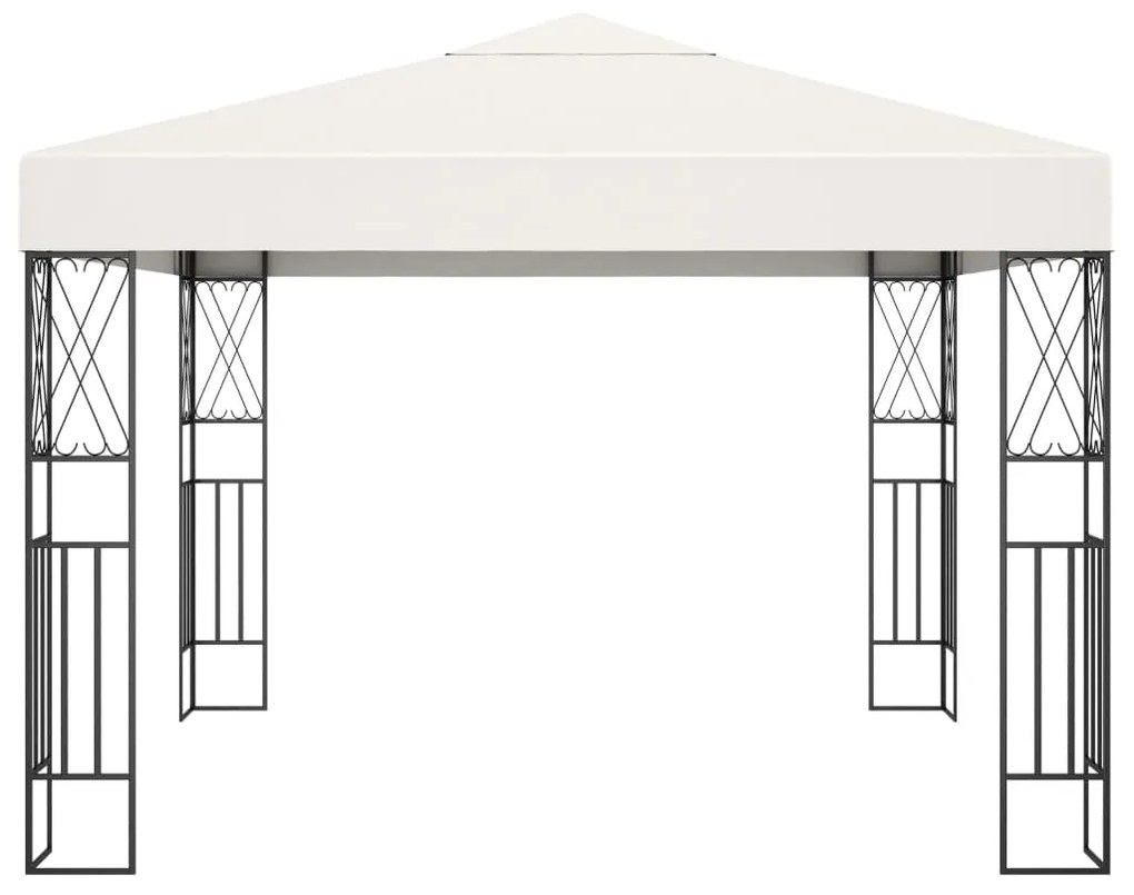 Gazebo com cordões de luzes LED 3x3 m tecido cor creme