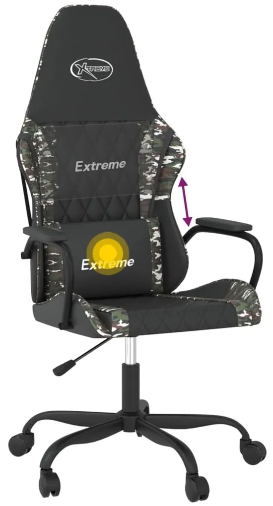 Cadeira gaming massagens couro artificial preto e camuflagem