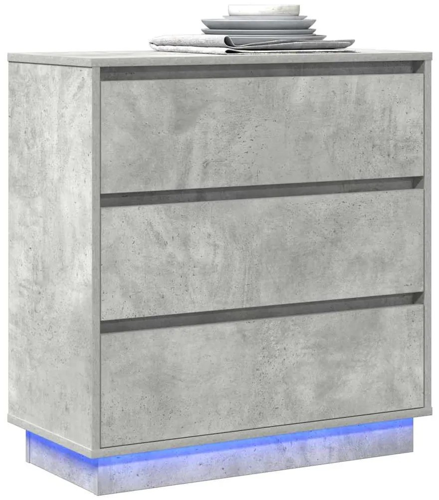 Cômoda de Cabeceira vidaXL com LED Cinza Concreto 71x34,5x75 cm Madeir