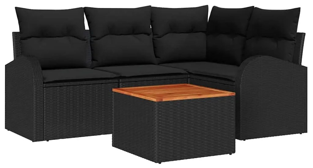 Conjunto de Sofá de Jardim com 5 Peças , Almofadas Pretas em Rattan de