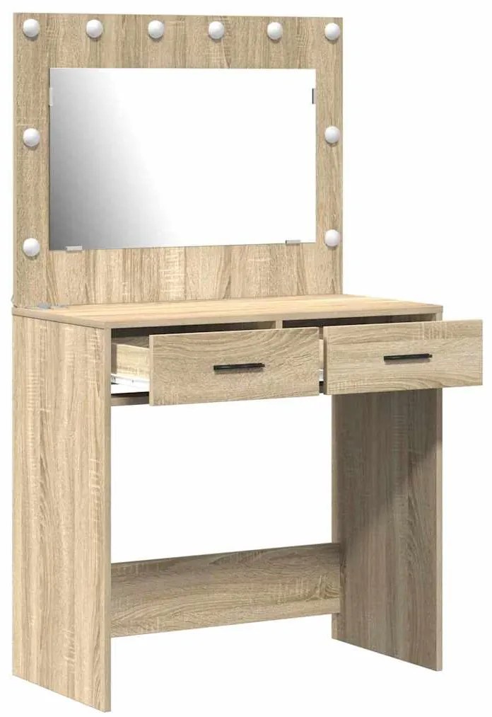 Mesa de Maquilhagem com Luzes LED Carvalho Sonoma 78.5x41x135 cm