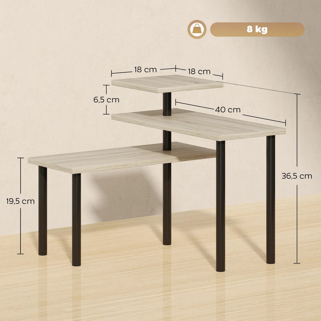 Prateleiras de Cozinha de 3 Níveis Estante de Cozinha com 3 Prateleiras Giratórias Estrutura de Metal e Design em Degraus 40x18x36,5 cm Madeira