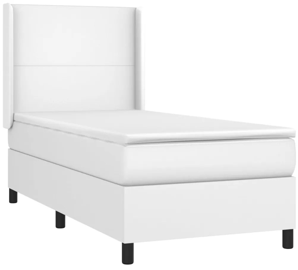 Cama box spring c/ colchão/LED 90x200cm couro artificial branco