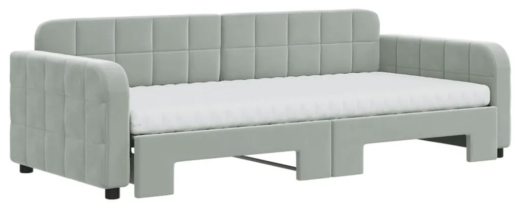 Sofá-cama c/ gavetão e colchões 90x200 cm veludo cinzento-claro