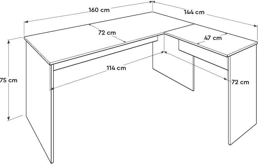 Secretária de Canto "Executive" - 160 x 75 x 144 cm - Antracite e Carv