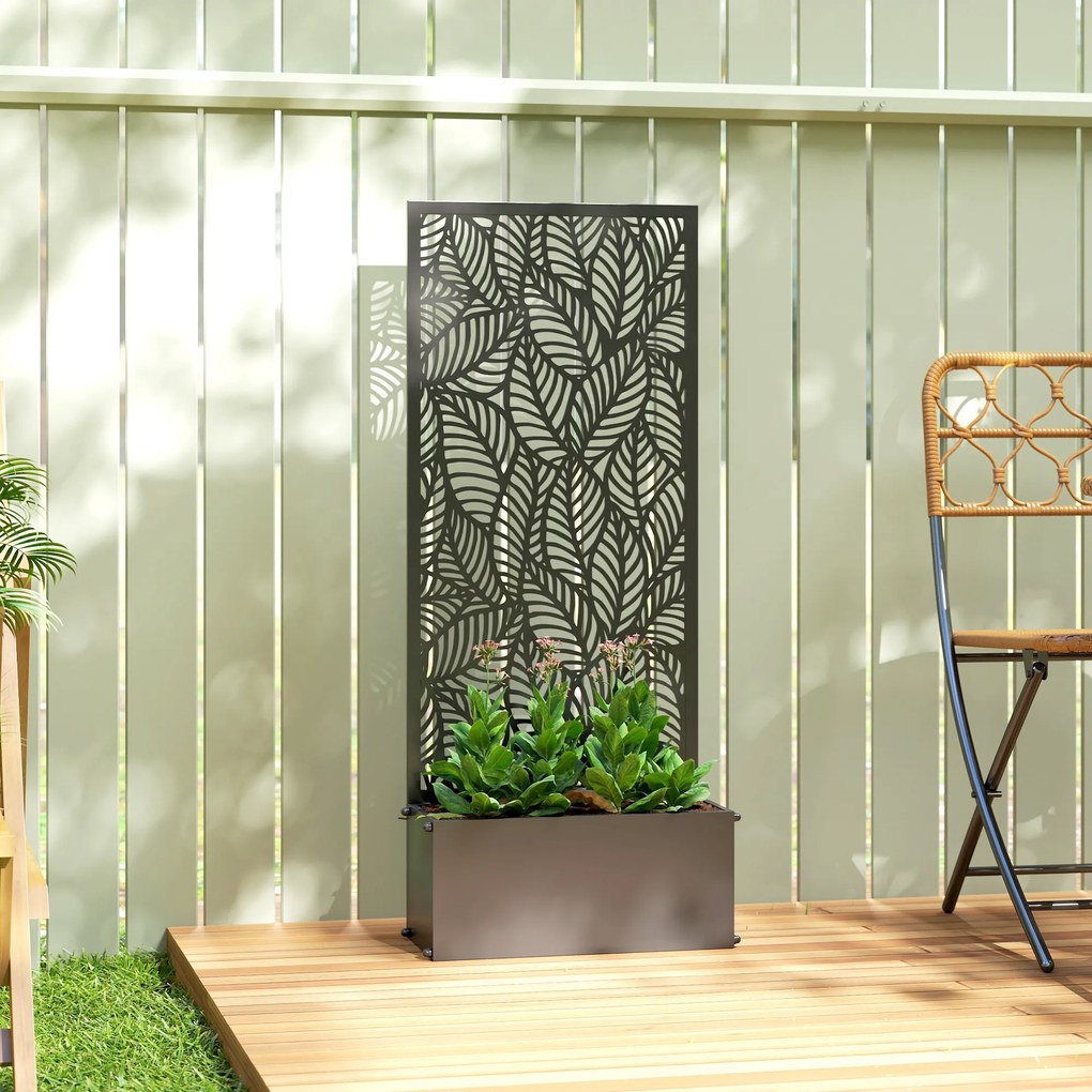 Floreira com Treliça, 45 x 21,5 x 110 cm, Resguardo de Privacidade, Preto