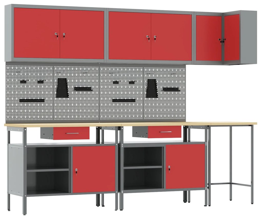 Conjunto de Mesa para Guardar Ferramentas de 10 Peças vidaXL Vermelho