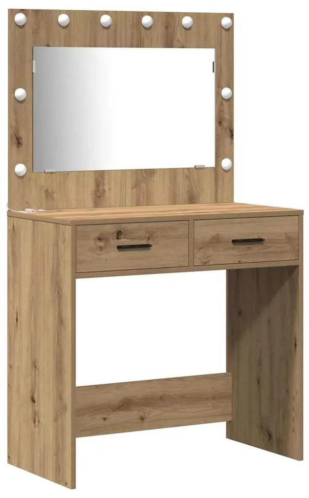 Conjunto de Mesa de Maquilhagem de 3 Peças com LED Carvalho Artesanal