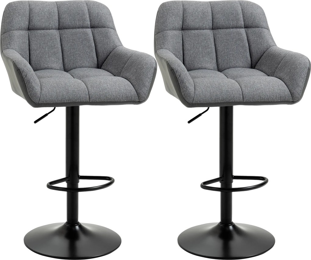 HOMCOM Banquetas de Bar Conjunto de 2 Design Retro Reguláveis Couro Sintético Efeito Linho Cinza + Preto | Aosom Portugal