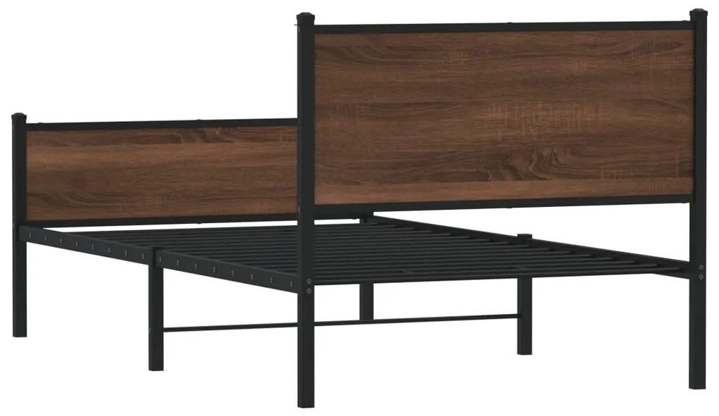 Estrutura de cama sem colchão 100x200cm metal carvalho castanho