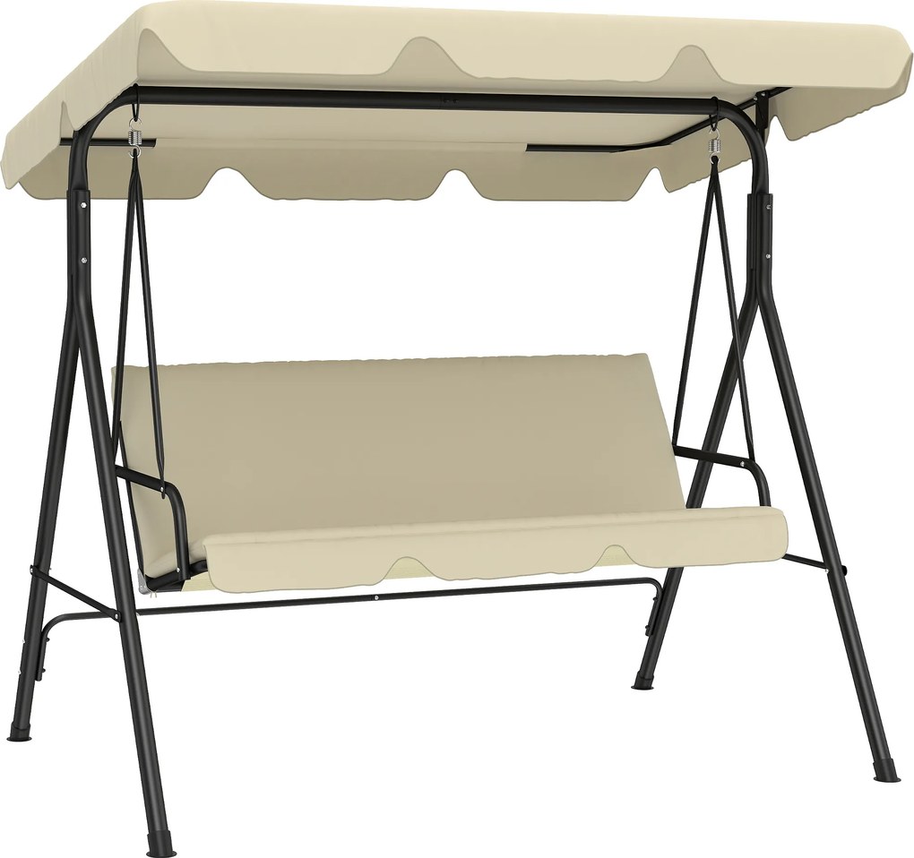 Baloiço de jardim exterior 3 lugares com suporte 172x118x153 cm bege