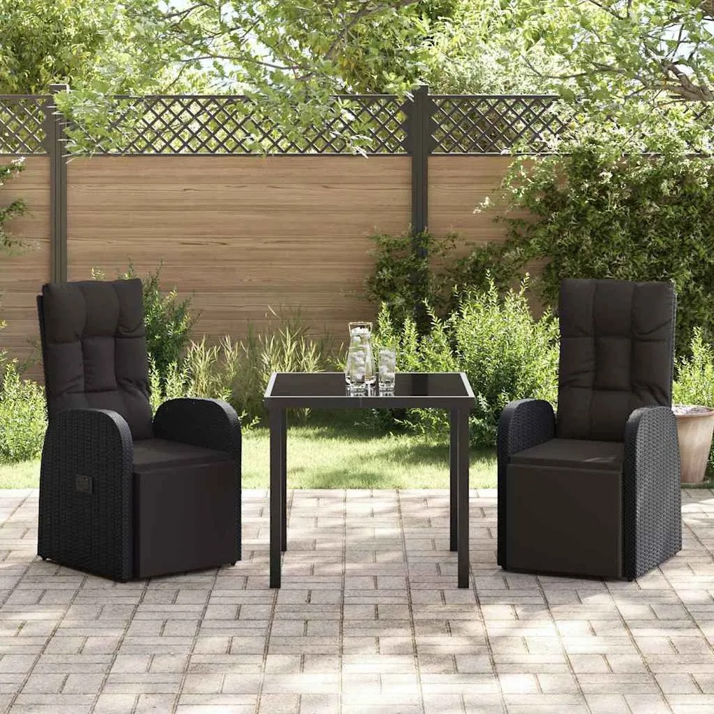 Cadeiras de Jardim Reclinadas 3 pcs Preto 80 x 80 x 73 cm