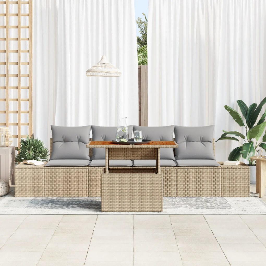 Conjunto de Sofá de Jardim de 5 Peças com Almofadas Bege de Rattan Sin