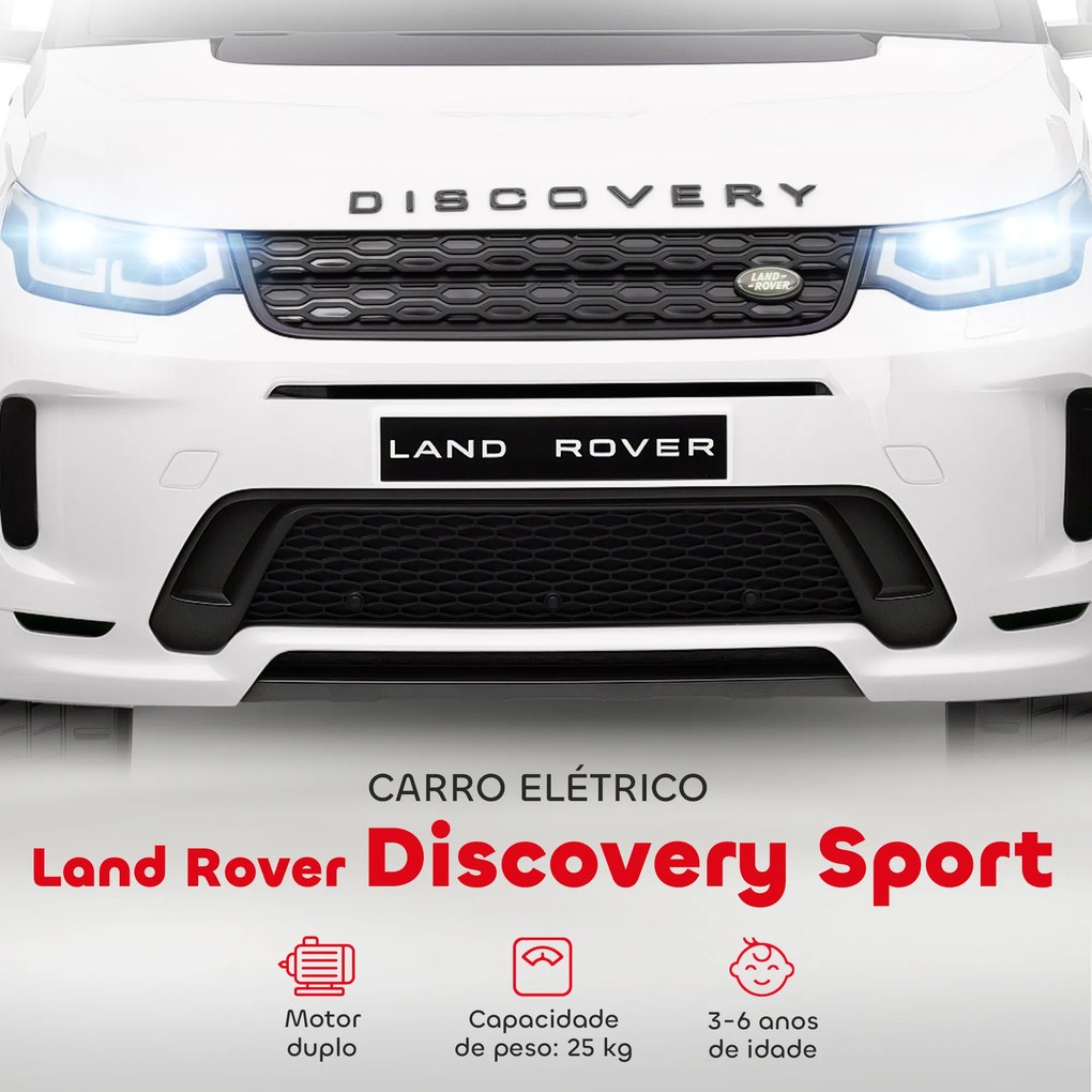Carro Elétrico para Crianças acima de 3 Anos com Licença Land Rover Discovery Sport Carro Elétrico Infantil com Bateria 12V Controlo Remoto Faróis Buz