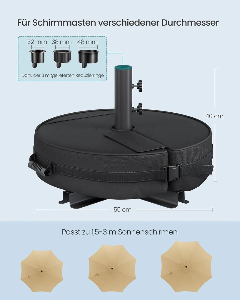Base de guarda-sol redondo 55 x 55 x 40 cm para guarda-sol de 1,5-3 m preto
