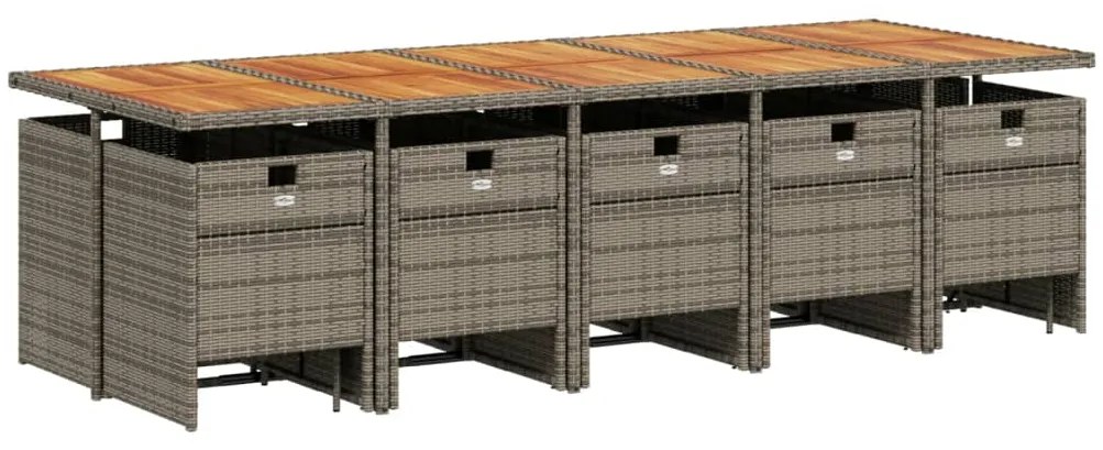 15 pcs conjunto jantar p/ jardim c/ almofadões vime PE cinzento