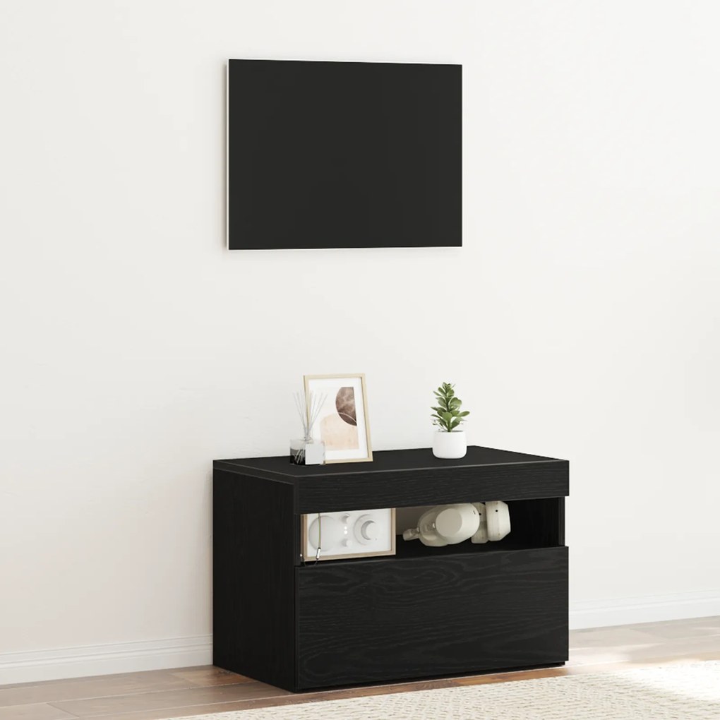 Móvel de TV vidaXL com Luzes LED Carvalho Preto 60x35x40 cm em Madeira de Engenharia