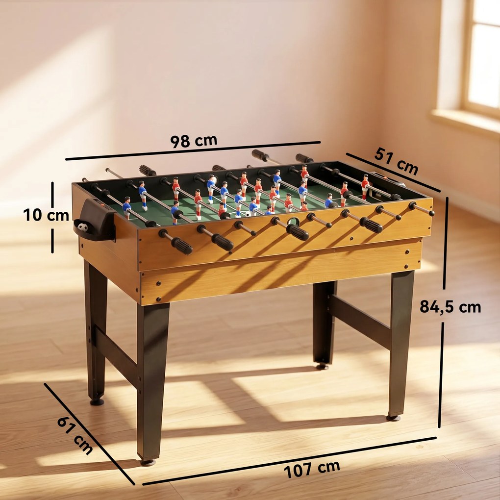 Mesa Multijogos 4 em 1 com Matraquilhos Bilhar Hóquei de Mesa e Ping-pong para Crianças e Adultos 107x61x84,5 cm Natural