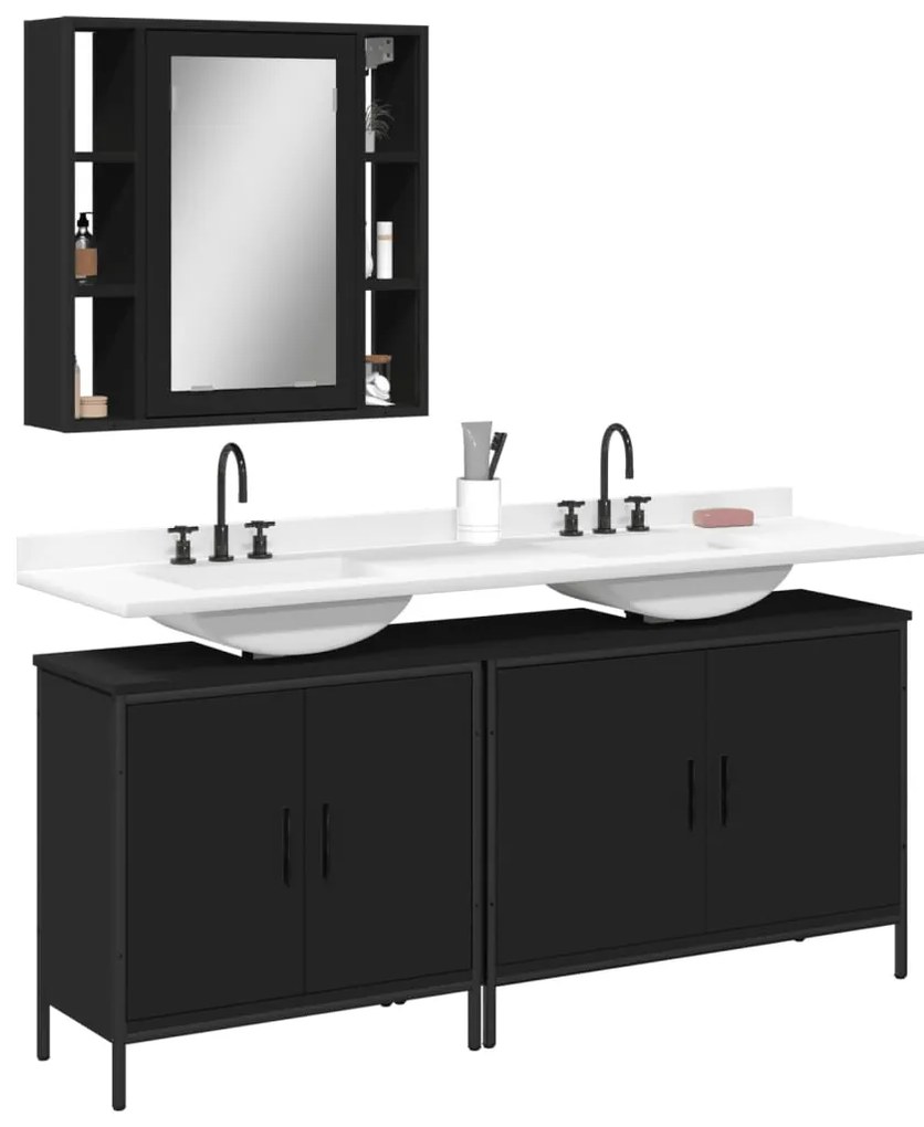 3 pcs conjunto móveis casa de banho derivados de madeira preto