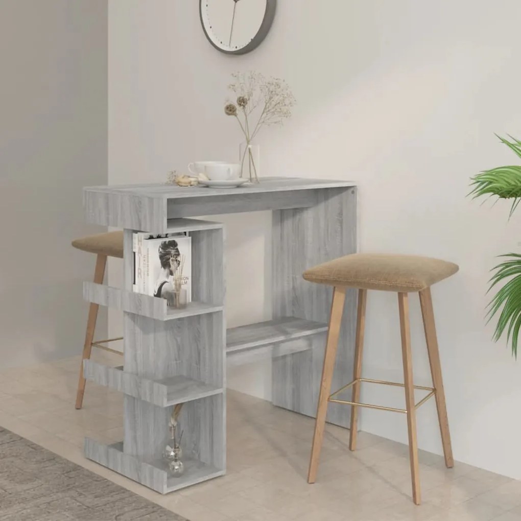 812961 vidaXL Mesa de bar c/ prateleiras 100x50x101,5cm carvalho sonoma cinza
