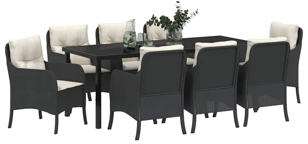 Conjunto de Jantar de Jardim com Almofadas Preto Vime PE