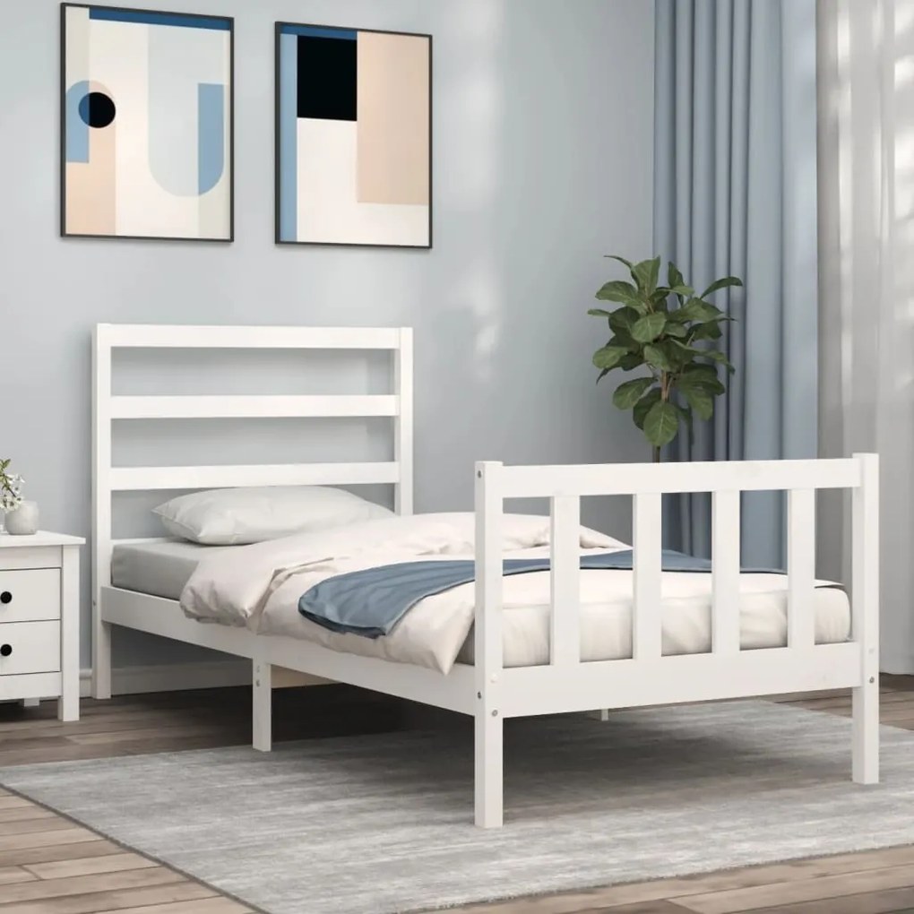 vidaXL Estrutura cama de solteiro c/ cabeceira madeira maciça branco