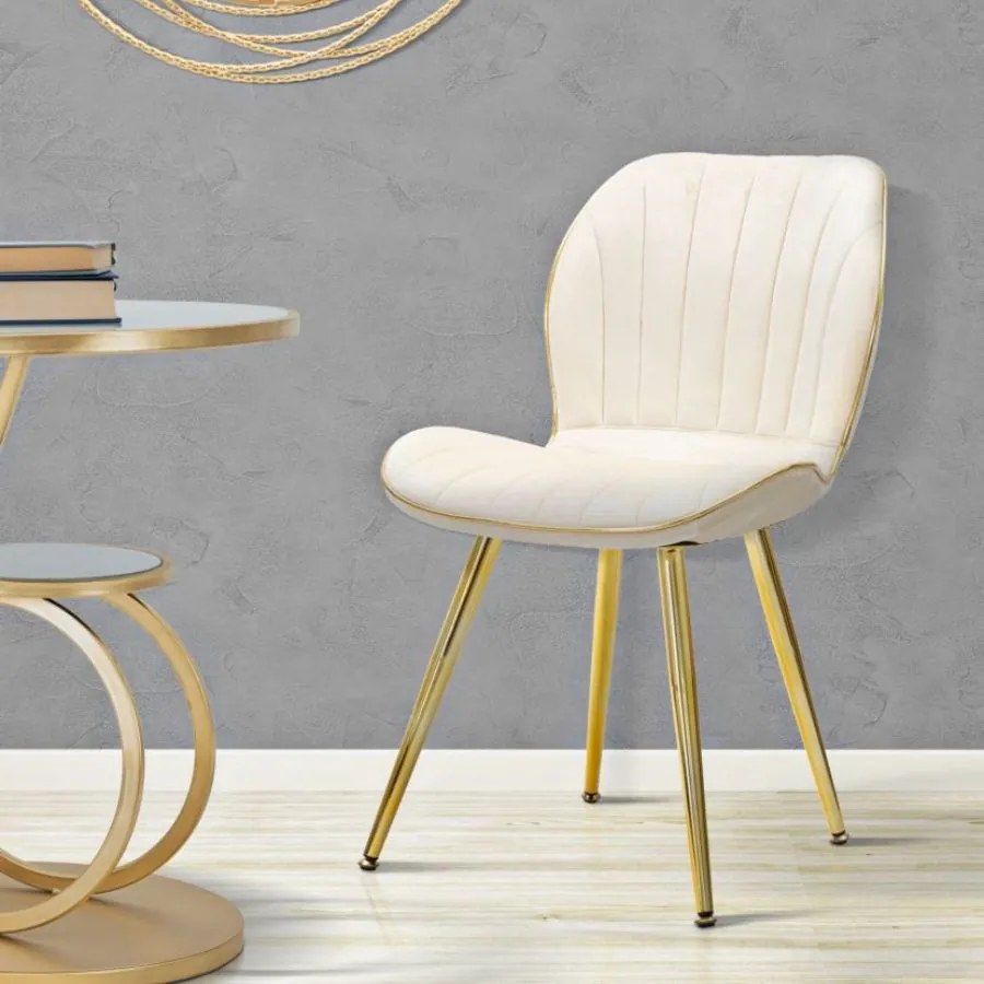 CONJUNTO 2 CADEIRAS 46X58X77 CM CREME E DOURADO