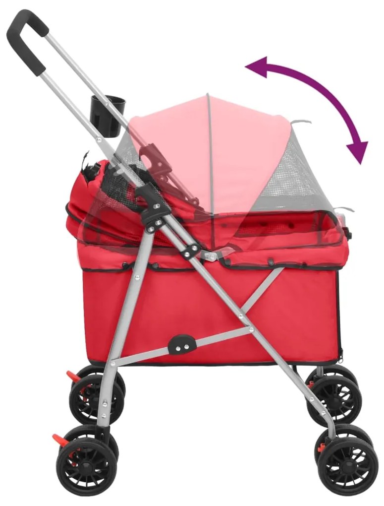 Carrinho dobrável para cães 76x50x100 cm tecido oxford vermelho