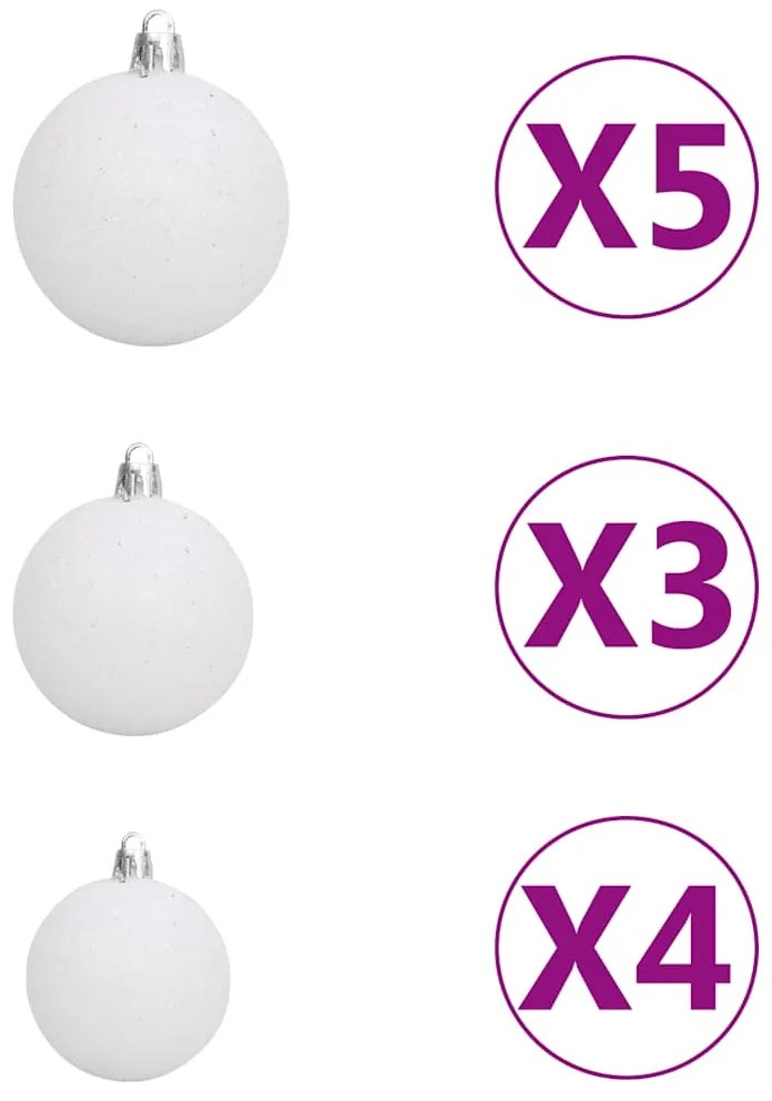 Meia árvore Natal artificial pré-iluminada c/ bolas branco