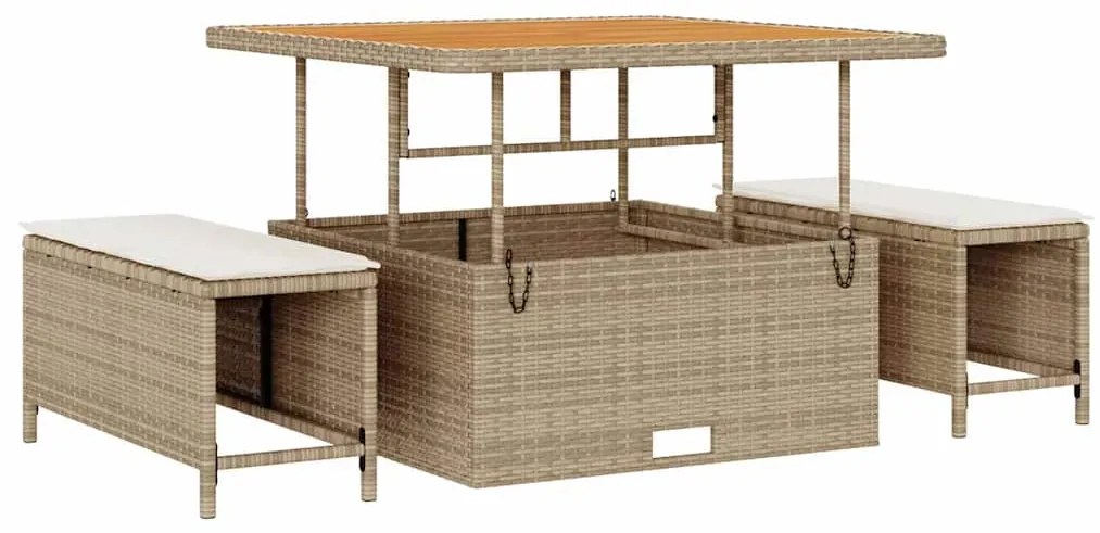 Conjunto de Sofás de Jardim 9 Peças com Almofadas Bege em Rattan Polié