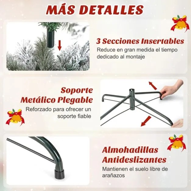 Árvore de Natal de 180 cm com lápis de neve e 150 luzes brancas quentes 373 pontas de ramos Agulhas de pinheiro Branco e verde