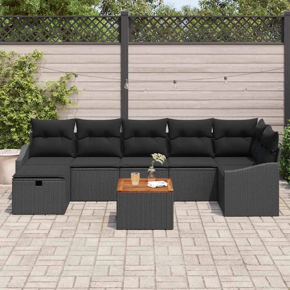 Conjunto de Sofá de Jardim de 8 Peças com Almofadas Preto Rattan Sinté