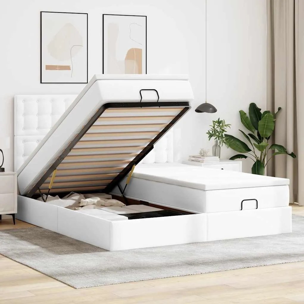 Estrutura de cama otomana com colchões 200x200 cm branco puro