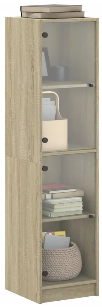 Aparador alto c/ portas de vidro 35x37x142 cm carvalho sonoma