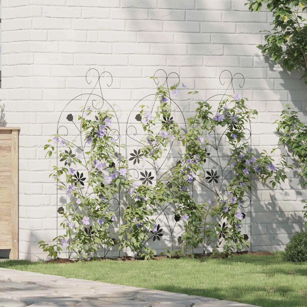 vidaXL Cerca para Jardim 3 pcs Preto 112 x 40 cm Aço