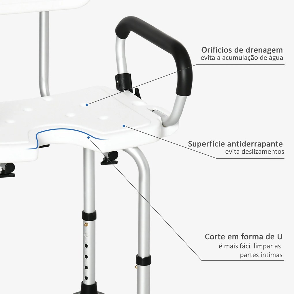 HOMCOM Cadeira para Duche de Liga de Alumínio Cadeira de Duche Antider