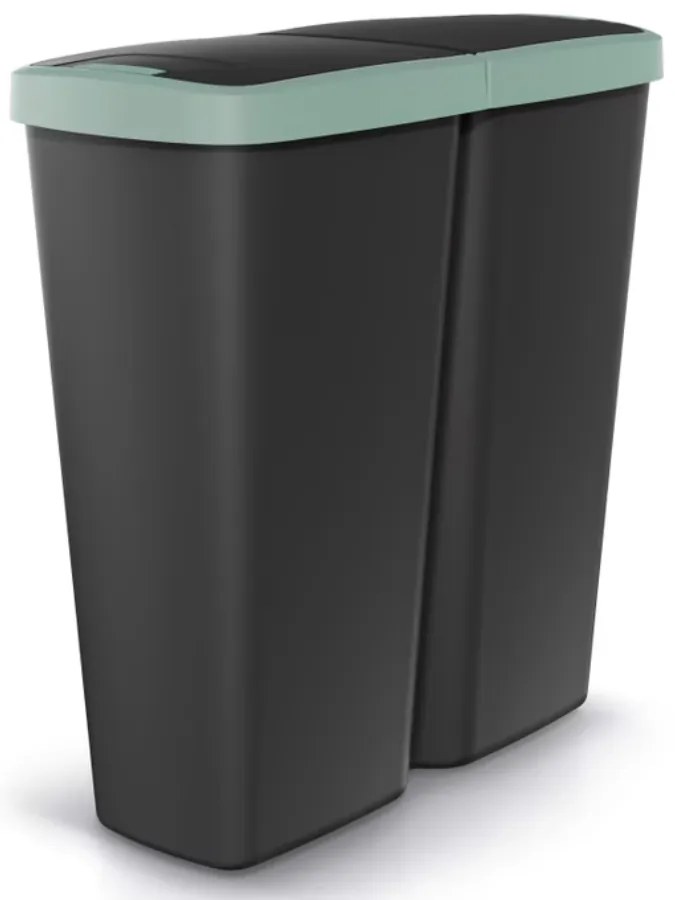 Caixote do lixo com 2 compartimentos 50 L, 55 x 25 x 57 cm Preto + Verde