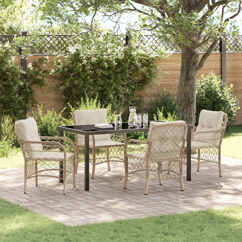 vidaXL Conjunto de Jantar de Jardim 5 Peças com Almofadas Bege Vime PE