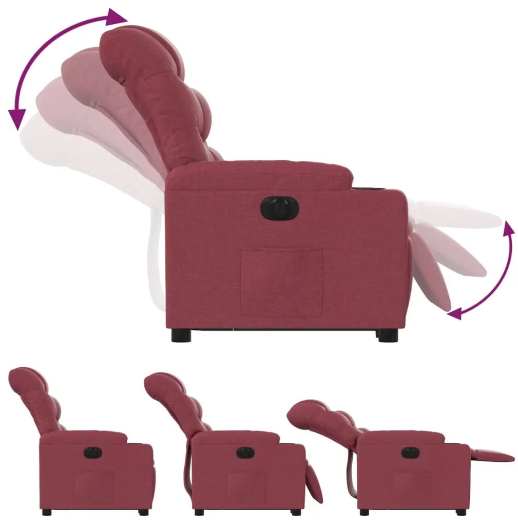 Poltrona reclinável elevatória elétrica tecido vermelho-tinto