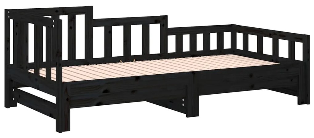 820736 vidaXL Sofá-cama de puxar 2x(90x200) cm pinho maciço preto