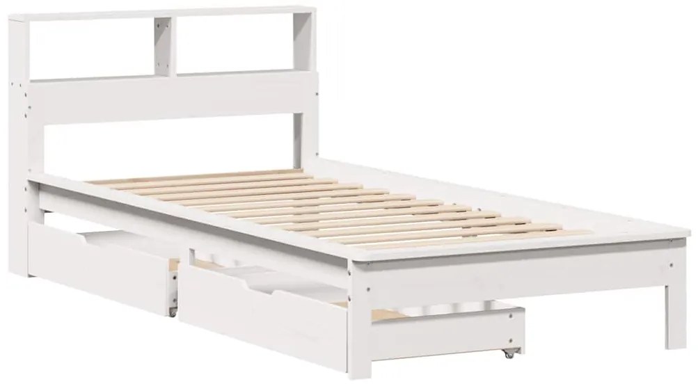 Cama com estante sem colchão 90x200 cm pinho maciço branco